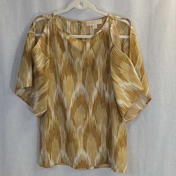 Michael by Michael Kors Gold Patterned Cold Shoulder Blouse Size Small - Picture 1 of 14